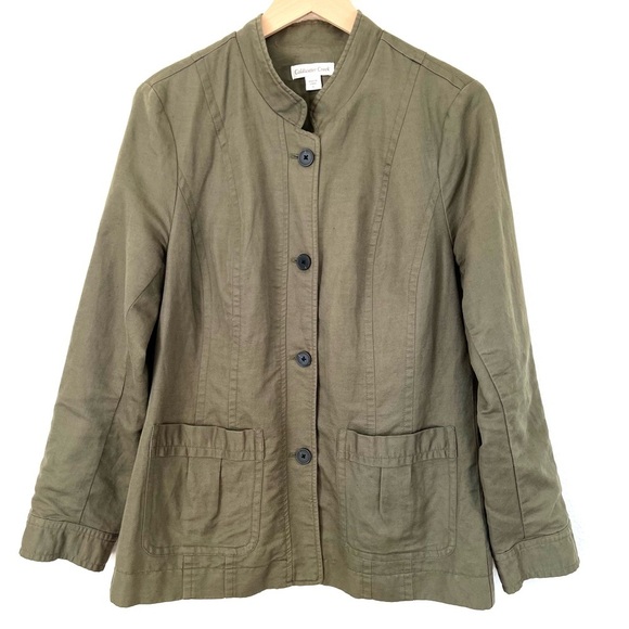 Coldwater Creek Jackets & Blazers - NEW Coldwater Creek Olive Green Linen Cotton Utility Jacket Blazer Womens Size 8